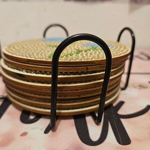 Gold and Green Beaded Coasters with Holder
